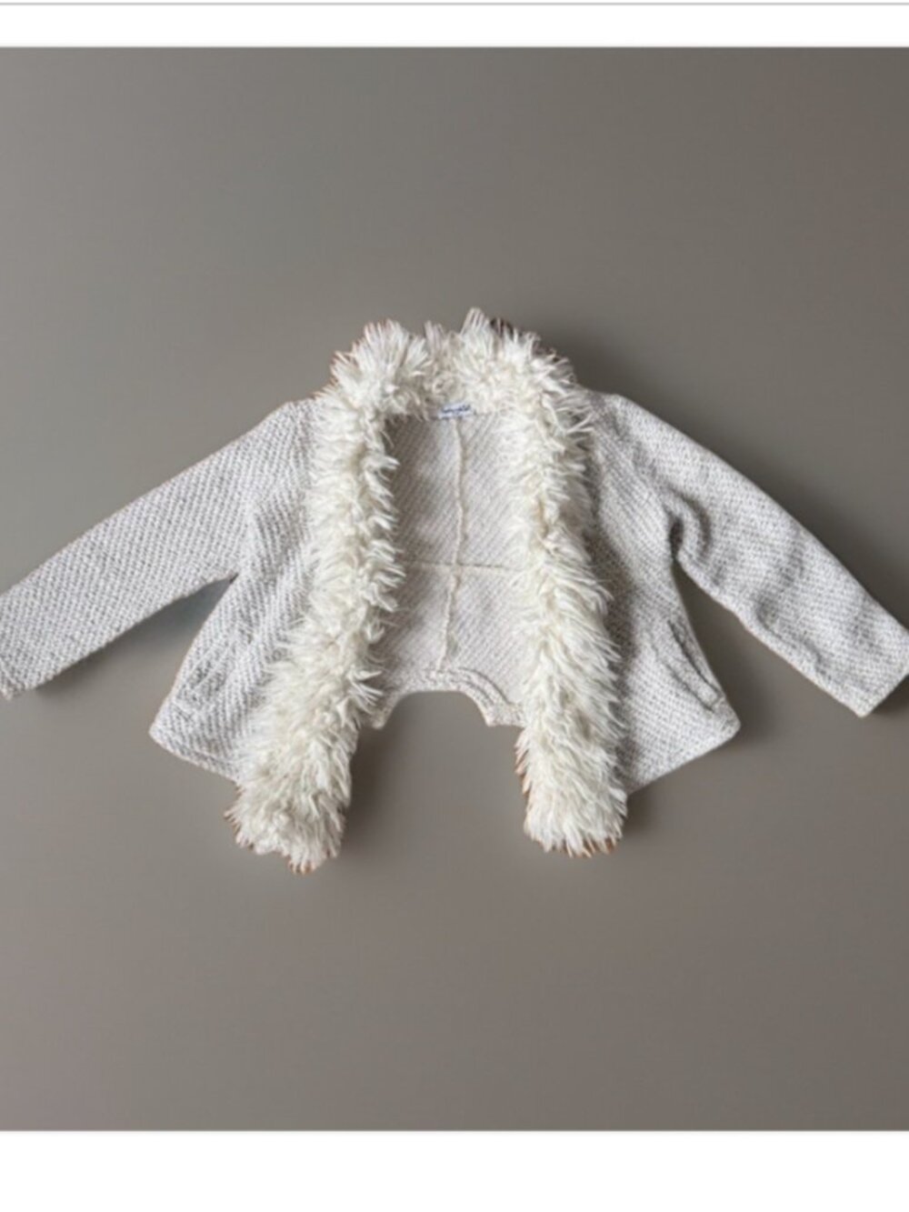 Splendid Girls Faux Fur Collared Sweater Cream/Off-White Size 5/6